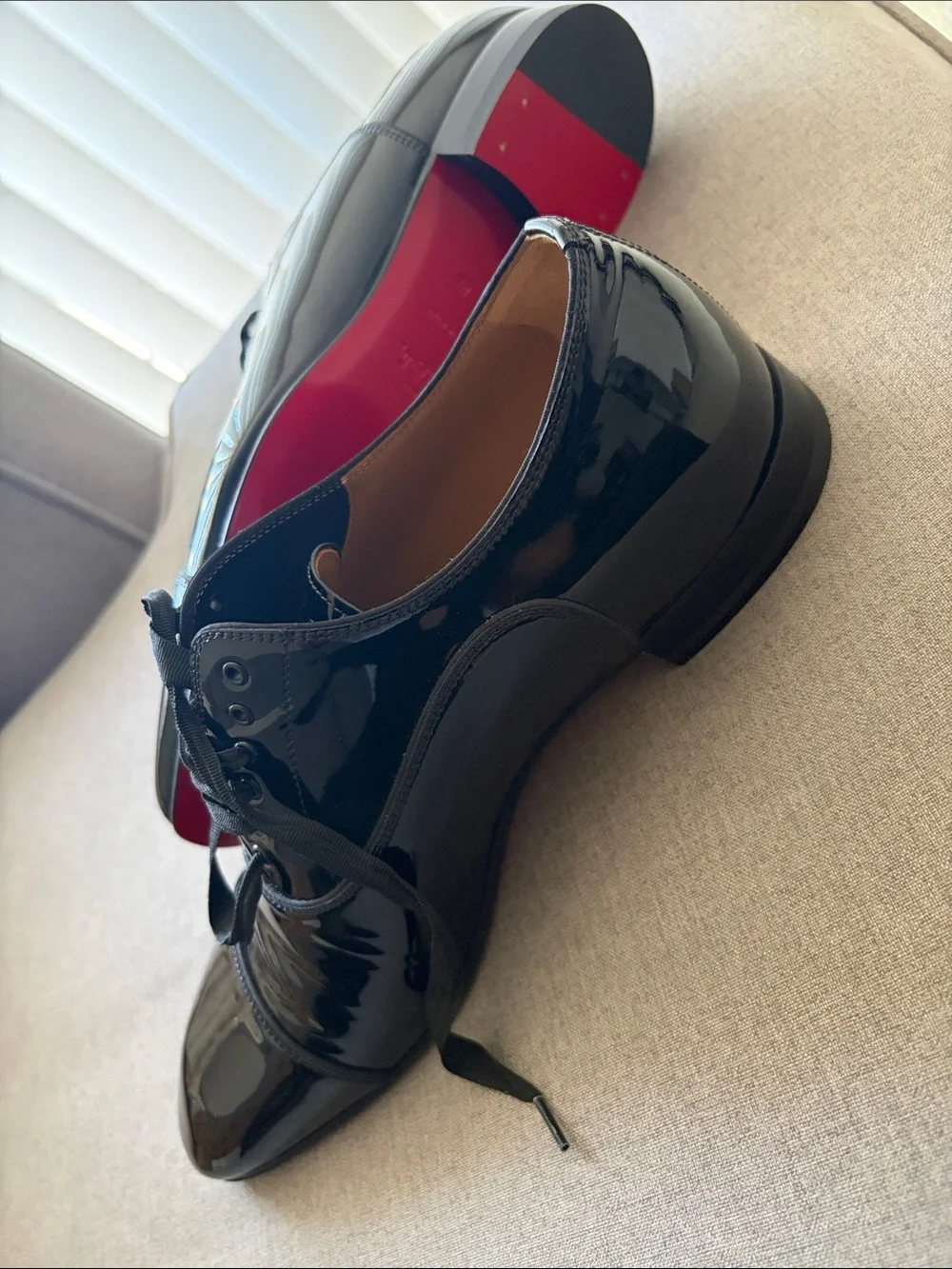 Christian Louboutin Glossy Black Patent Leather Derby Shoes